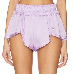 FREE PEOPLE Satin Lounging PJ House Shorts Flower Lavender Purple MEDIUM
